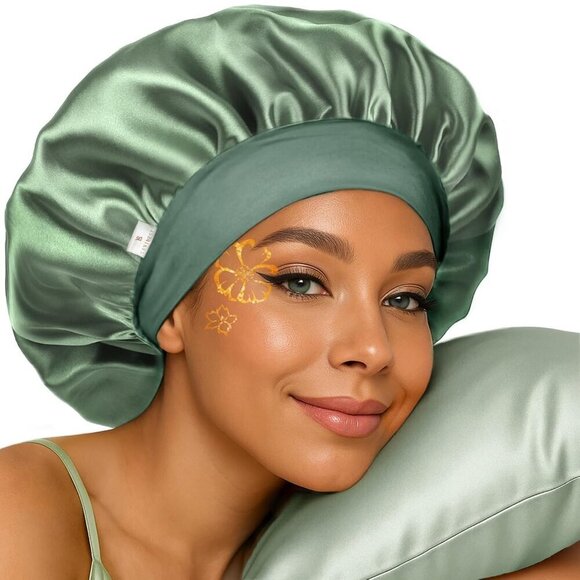 Silk Satin Sleep Bonnet Women Double Layer Elastic Hair Protection for Natural C main image 4
